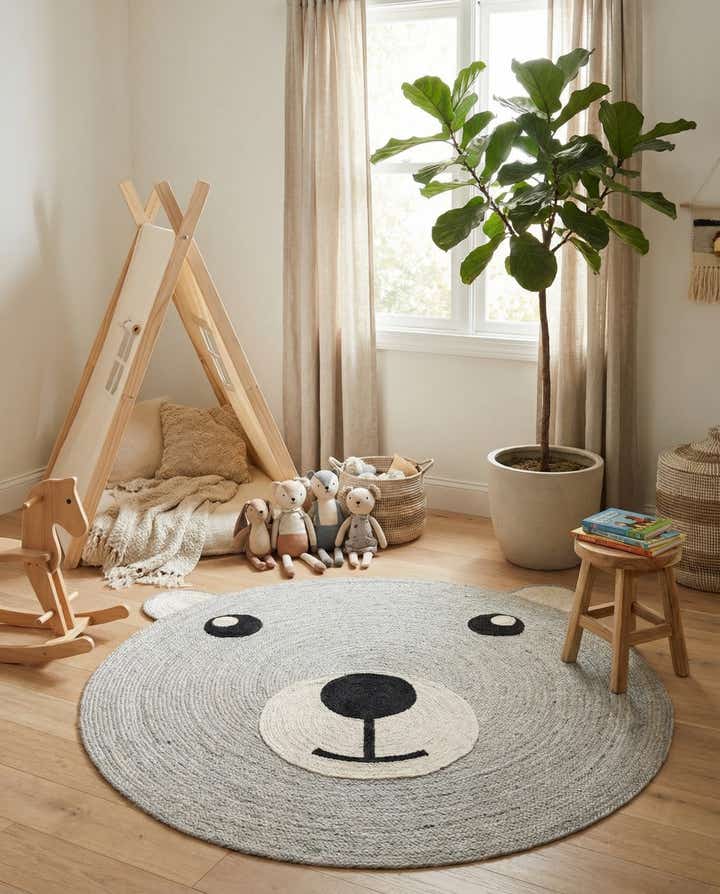 5' 1 x 5' 1 Hand Braided Kids Braided Jute Round Rug