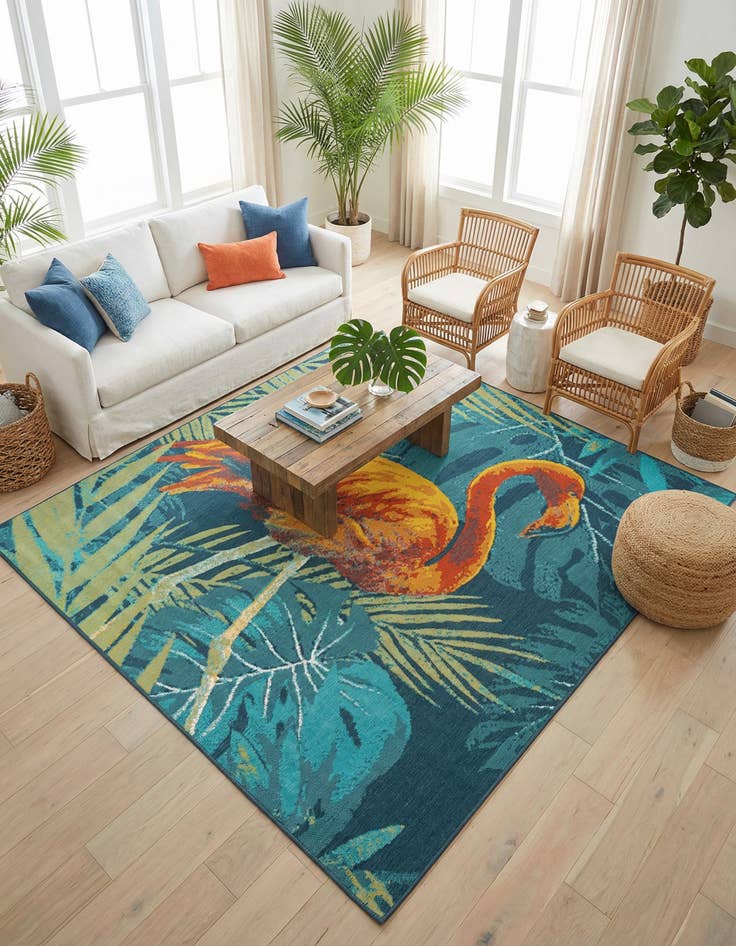 Detail image of  10' x 10'  Washable Coastal Indoor / Outdoor Square Rug