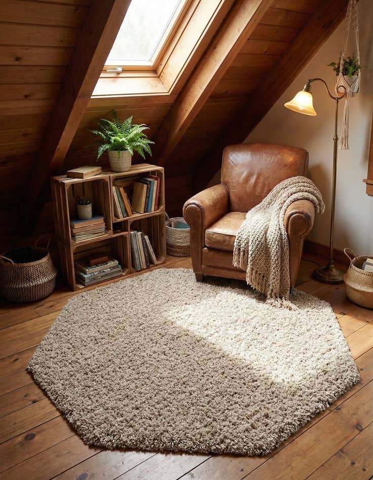 Detail image of 4' x 4' Solid Shag Octagon Rug