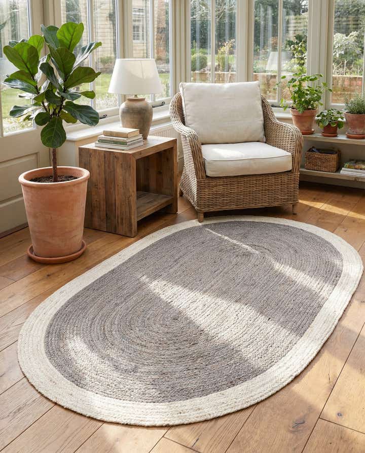 5' 1 x 8' Handmade Braided Jute Oval Rug