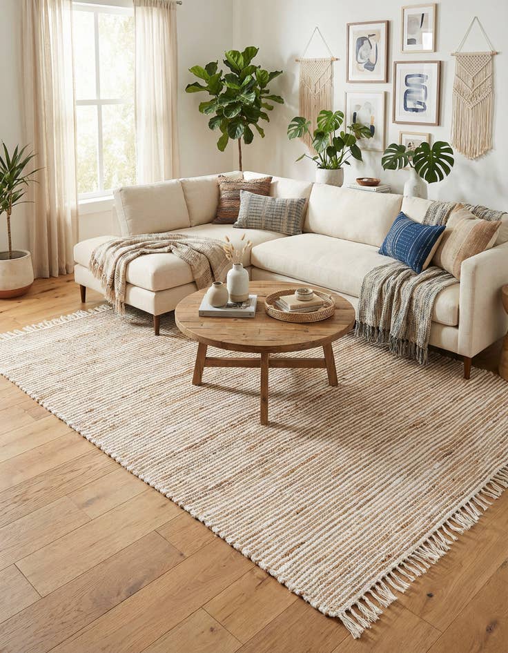 Detail image of 6' 1 x 9'  Hand Woven Chindi Jute Rug