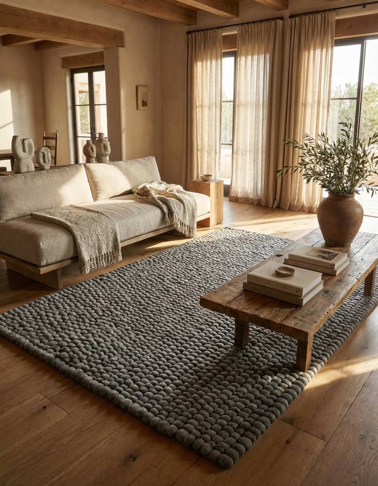 Detail image of 4' 1 x 6' 1 Felt Ball Wool Rug