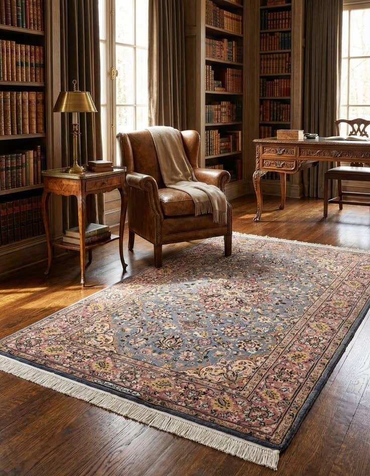 Detail image of 4' 2 x 6' 6 Hand Knotted Kashmir Oriental Wool Rug