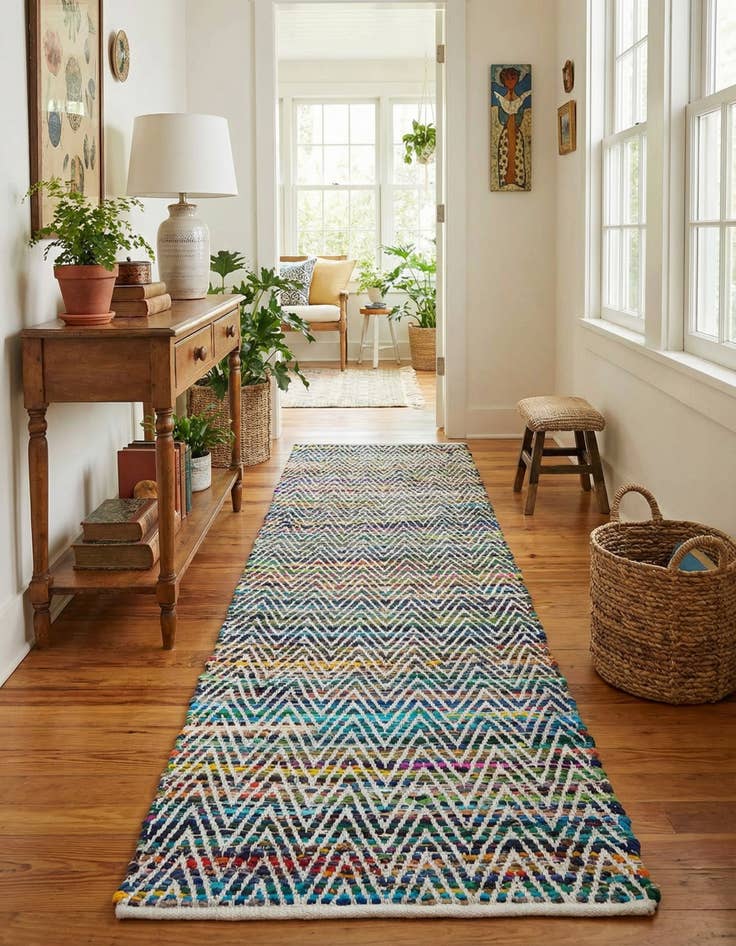 Detail image of 2' 7 x 10' Hand Woven Chindi Chevron Runner Rug