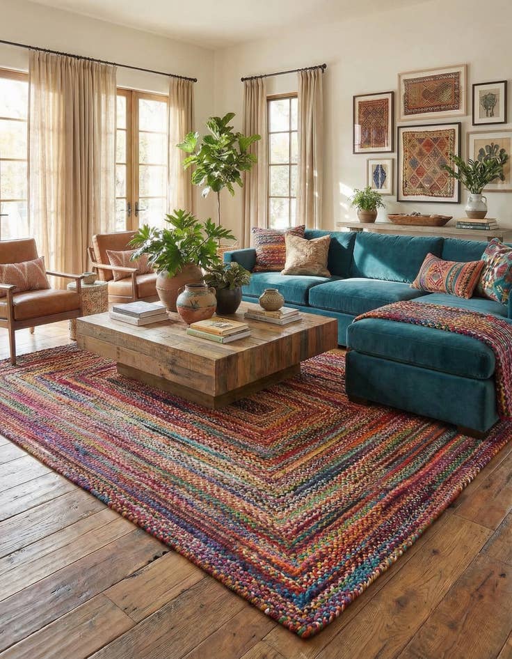 Detail image of 10' x 14' 1  Hand Braided Chindi Rug