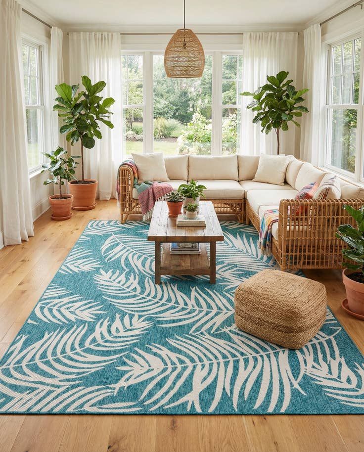 Detail image of 10' x 13' Easy-Clean Botanical Indoor / Outdoor Rug