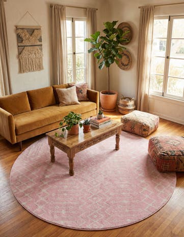 Pink Moroccan Trellis Round Rug