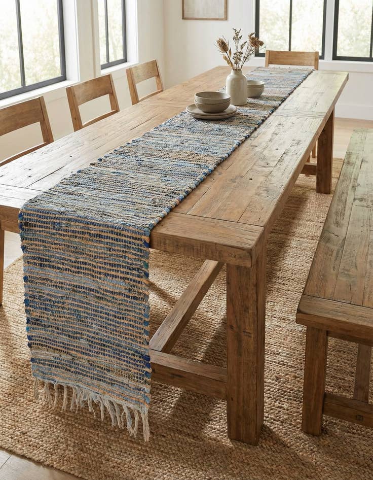 Detail image of 1' 2 x 10' Hand Woven Chindi Jute Table Runner Rug