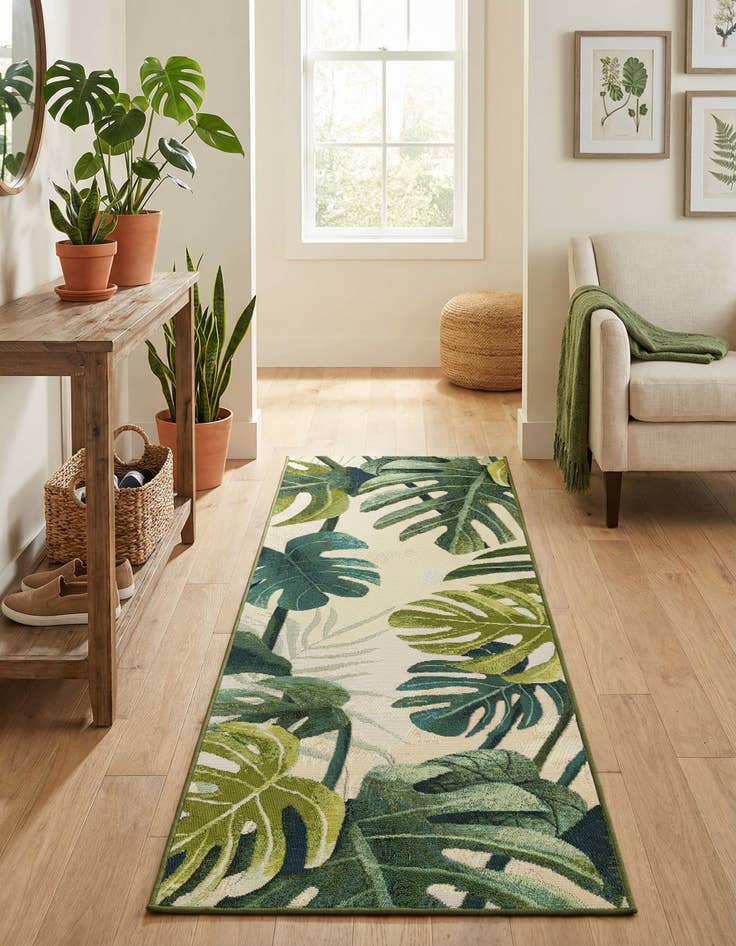 Detail image of 2' x 6' Washable Botanical Indoor / Outdoor Runner Rug