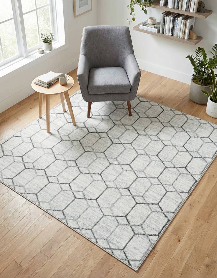Detail image of  5' 3 x 5' 3 Lattice Trellis Square Rug