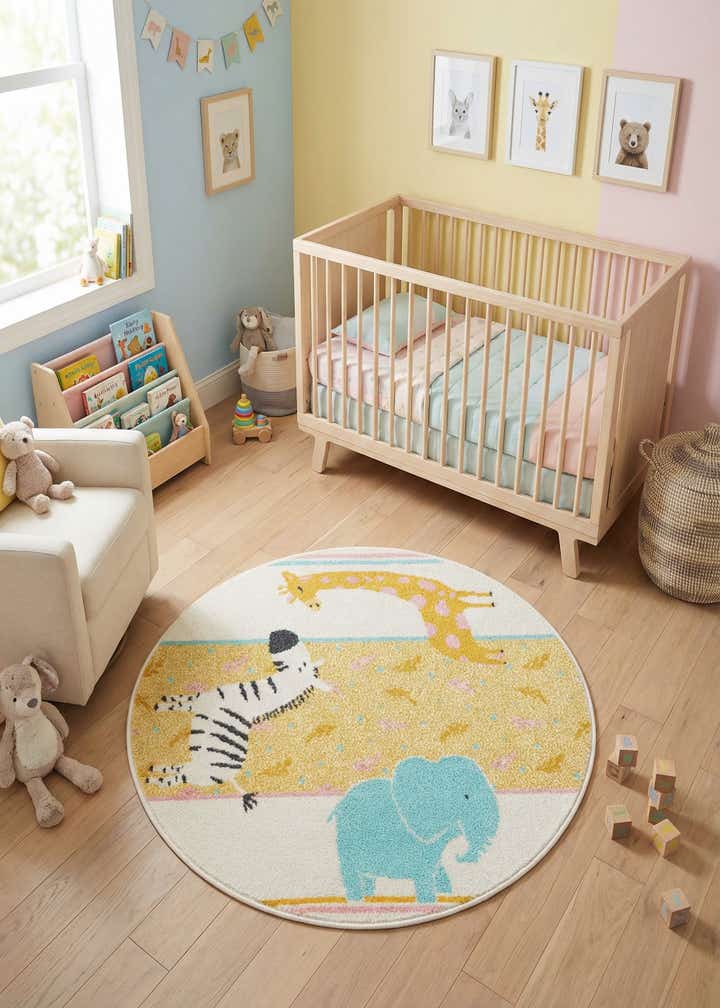 3' 3 x 3' 3 Animals Whimsy Kids Round Rug