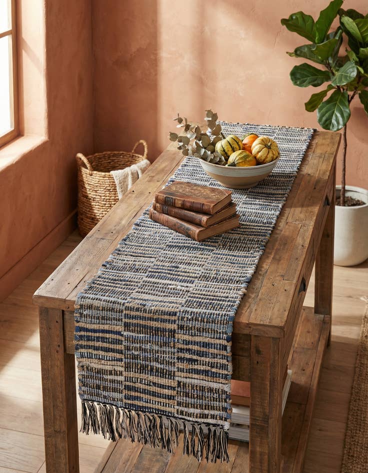 Detail image of 1' 2 x 5' 1 Hand Woven Chindi Jute Table Runner Rug