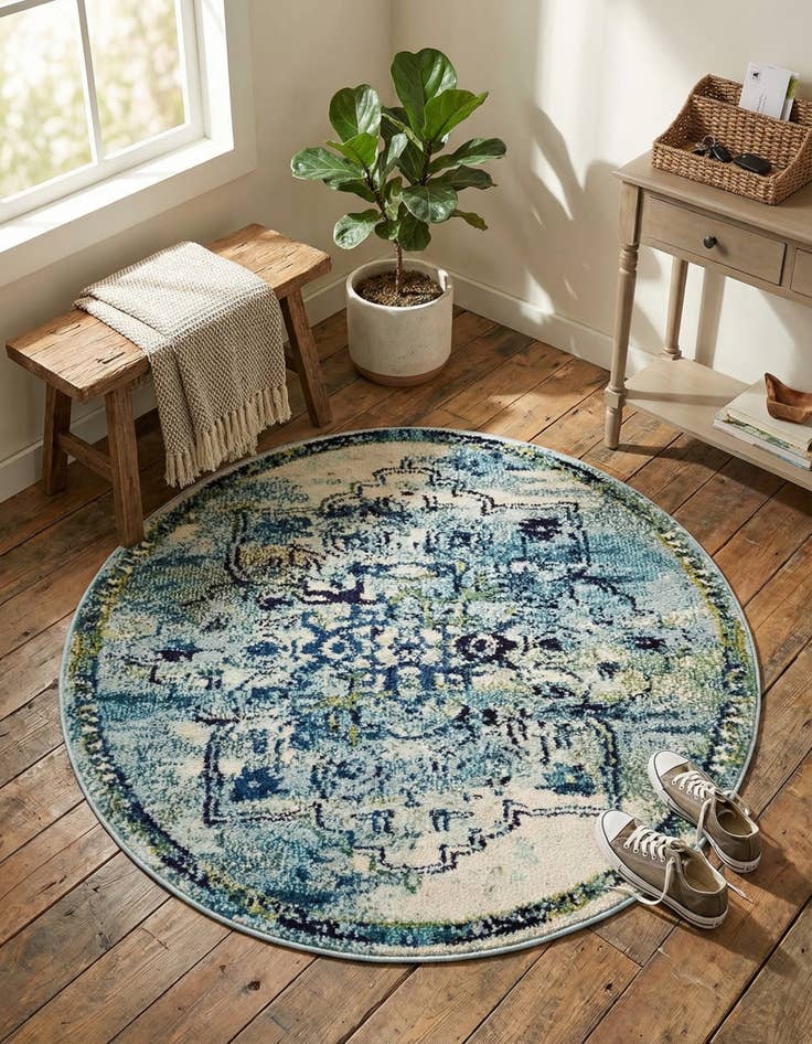Detail image of 3' 3 x 3' 3 Washable Fleur Round Rug