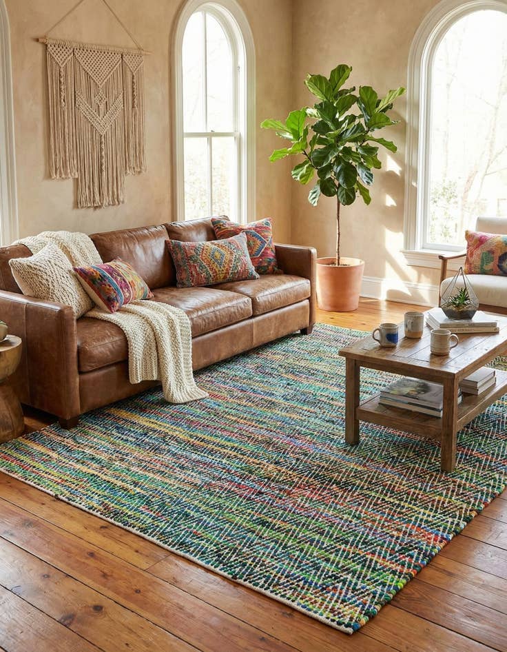 Detail image of 8' x 11' Hand Woven Chindi Chevron Rug