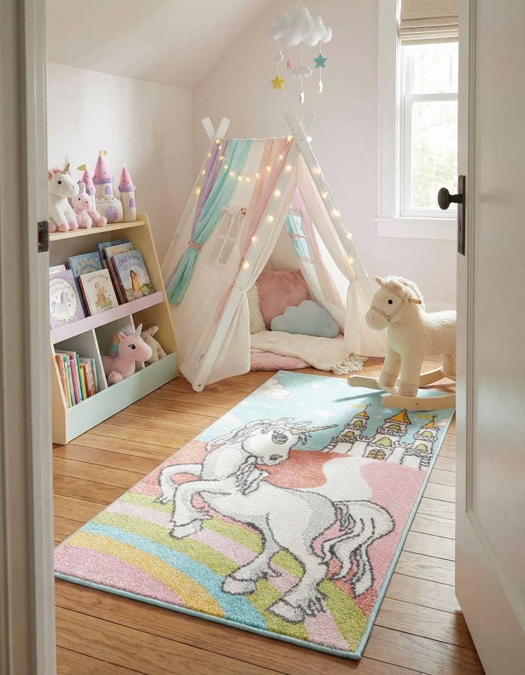 Detail image of 2' 2 x 4' Unicorn Whimsy Kids Runner Rug