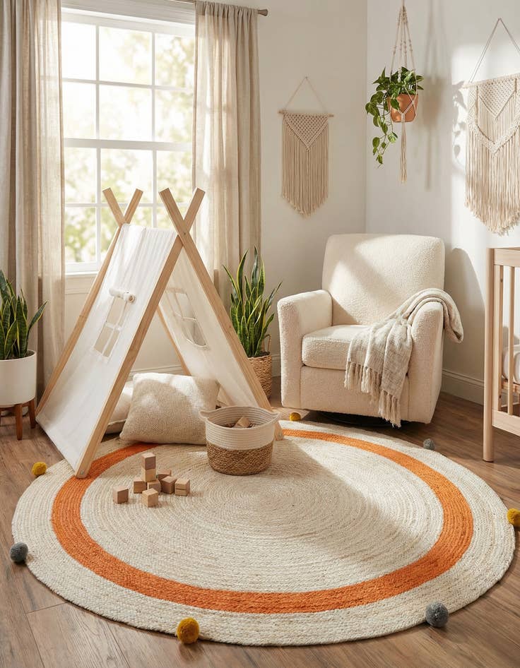 Detail image of 5' 1 x 5' 1  Hand Braided Kids Braided Jute Round Rug