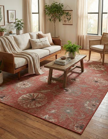 Terracotta Easy-Clean Botanical Indoor / Outdoor Rug