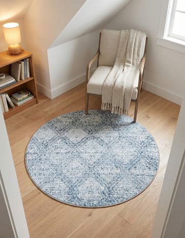 Blue Kamala Washable Round Rug