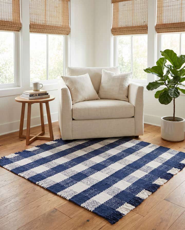 5' 3 x 5' 3 Easy-Clean Eco Plaid Washable Indoor / Outdoor Square Rug