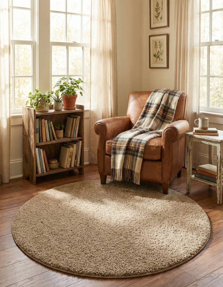 Detail image of 4' x 4' Soft Solid Shag Round Rug