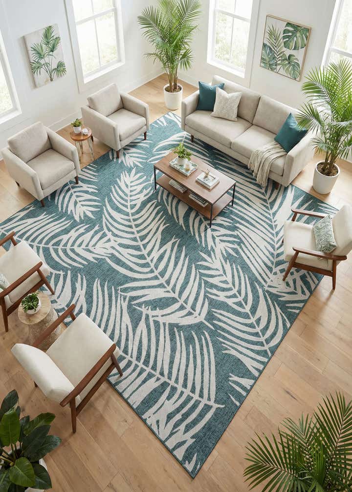 10' x 10' Easy-Clean Botanical Indoor / Outdoor Square Rug