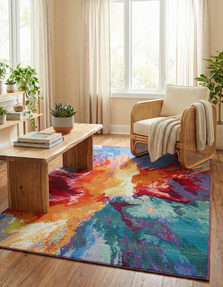 Detail image of 3' 3 x 5' 3 Washable Modern Indoor / Outdoor Rug