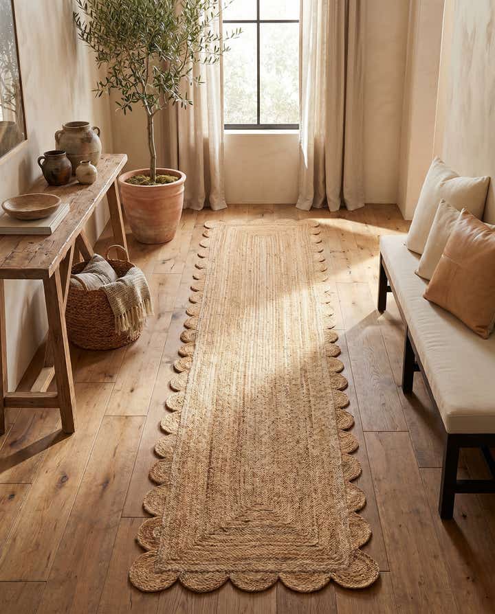 100cm x 430cm Hand Woven Scallop Braided Jute Runner Rug