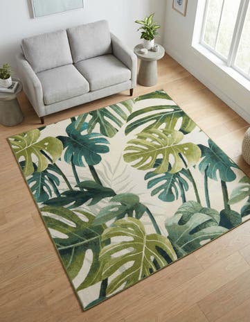 6' x 6' Easy-Clean Botanical Indoor / Outdoor Square Rug