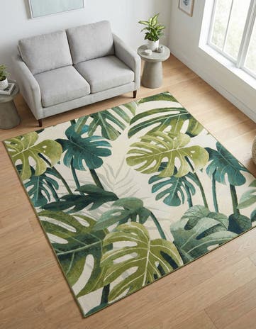 6' x 6' Easy-Clean Botanical Indoor / Outdoor Square Rug