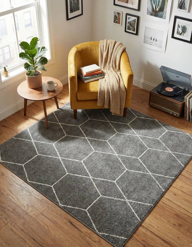 Detail image of 5' 3 x 5' 3 Lattice Frieze Square Rug