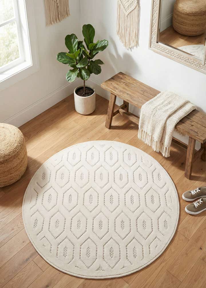 3' x 3' Easy-Clean Trellis Textured Indoor / Outdoor Round Rug