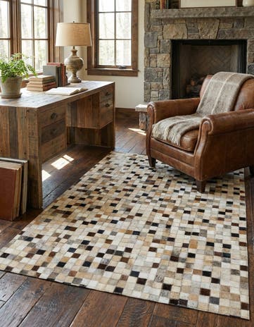 3' 8 x 5' 6 Cowhide Leather Rug