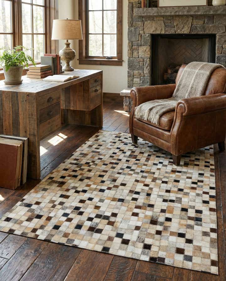 3' 8 x 5' 6 Cowhide Leather Rug