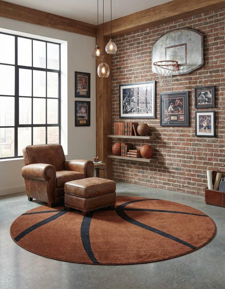 Detail image of 7' 10 x 7' 10 Sports Washable Round Rug