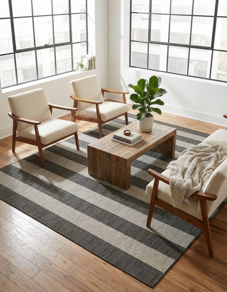 Detail image of 10' 8 x 10' 8  Washable Striped Indoor / Outdoor Square Rug