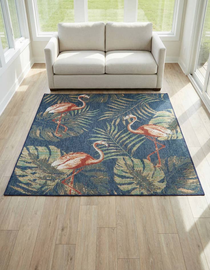 Detail image of  5' 3 x 5' 3  Washable Baja Indoor / Outdoor Square Rug