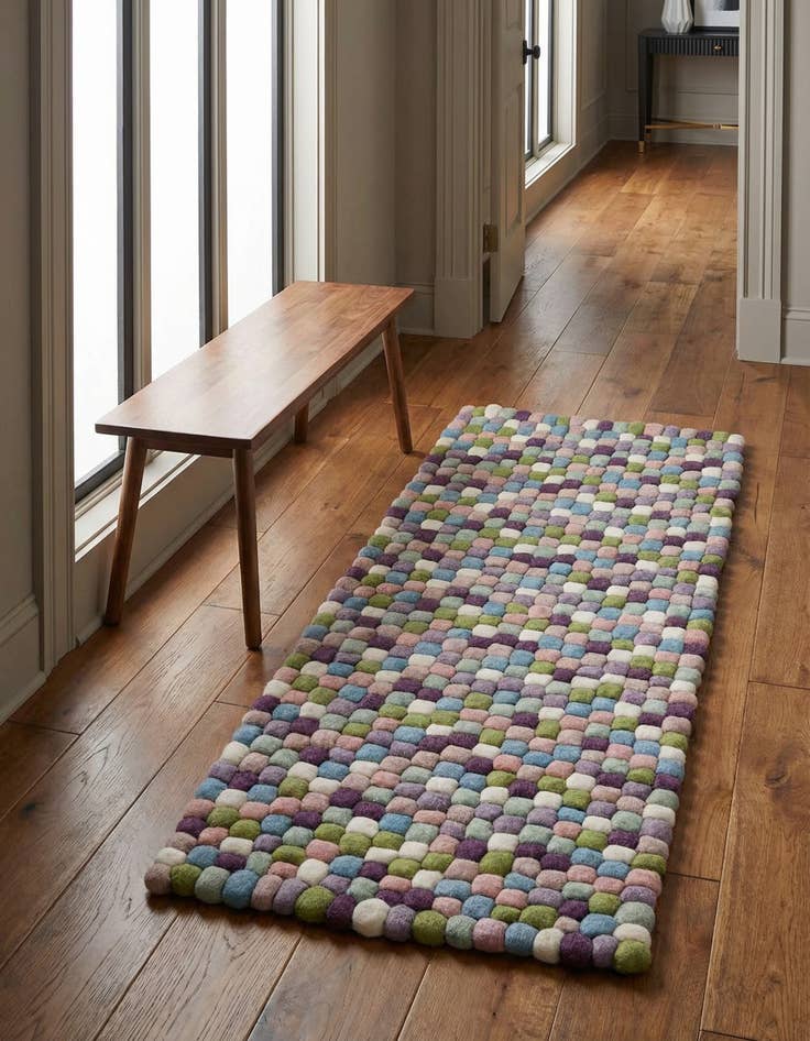 Detail image of 2' x 4' 1 Felt Ball Wool Runner Rug
