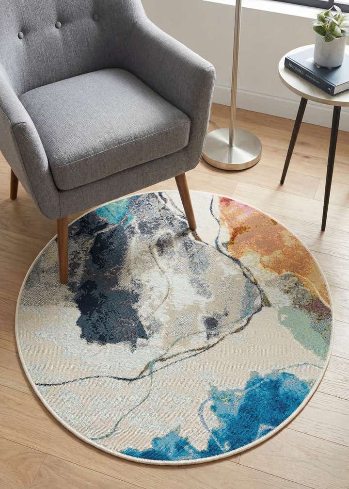 3' 3 x 3' 3 Easy-Clean Modern Indoor / Outdoor Round Rug