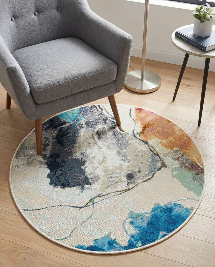 3' 3 x 3' 3 Easy-Clean Modern Indoor / Outdoor Round Rug