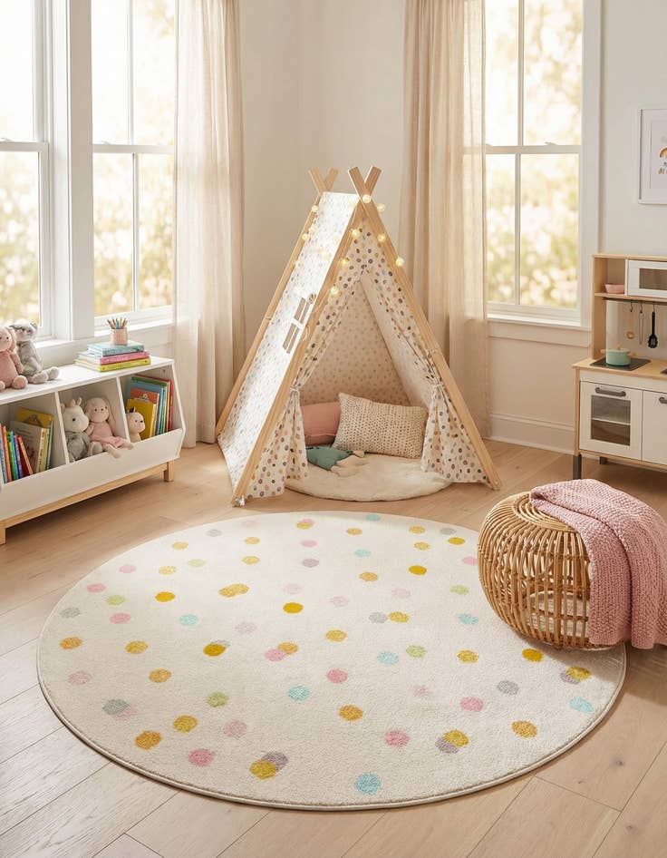 Detail image of 5' 3 x 5' 3 Polka Dot Whimsy Kids Round Rug