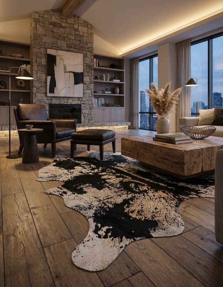 Detail image of 7' x 7' 4 Cowhide & Leather Square Rug