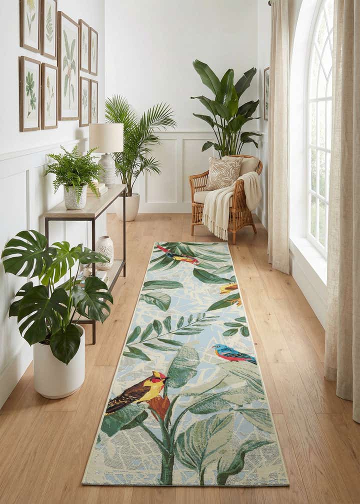 2' x 8' Easy-Clean Botanical Indoor / Outdoor Runner Rug