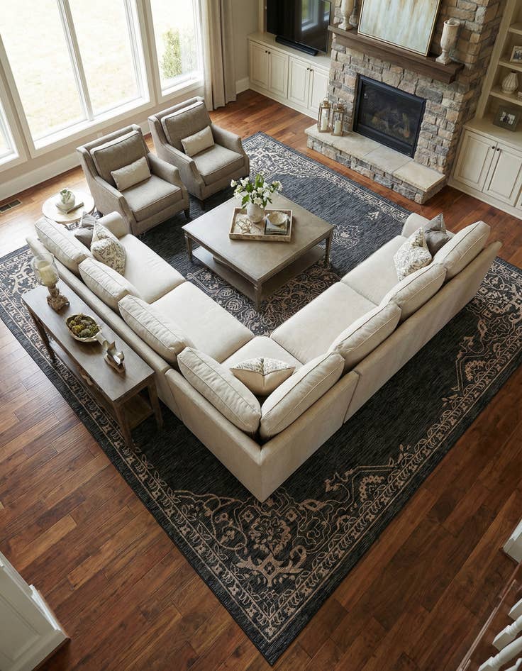 Detail image of 13' x 13'  Washable Traditional Indoor / Outdoor Square Rug