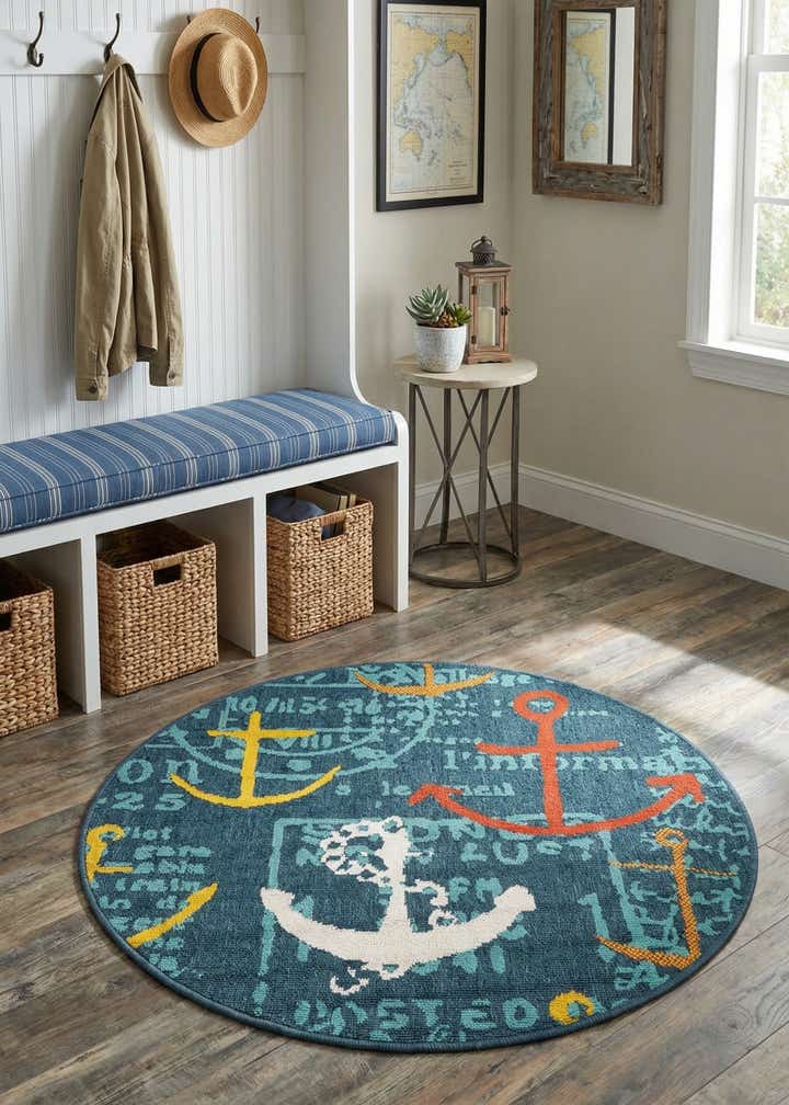 3' x 3' Easy-Clean Coastal Indoor / Outdoor Round Rug