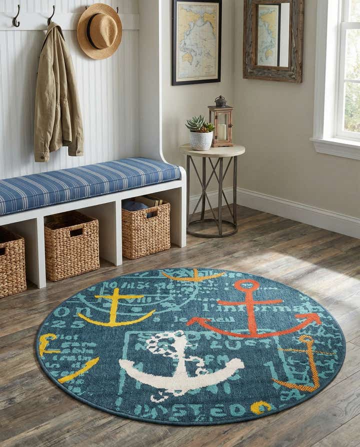 3' x 3' Easy-Clean Coastal Indoor / Outdoor Round Rug