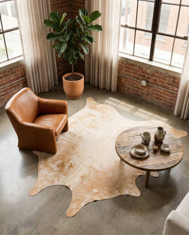 Detail image of 6' 4 x 6' 11 Cowhide Leather Square Rug