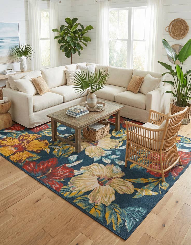 Detail image of 9' x 12' Washable Coastal Indoor / Outdoor Rug