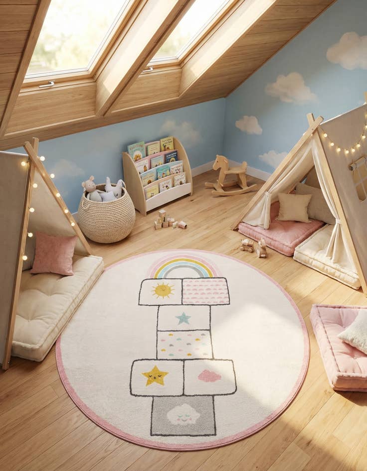 Detail image of 7' 10 x 7' 10 Hopscotch Whimsy Kids Round Rug