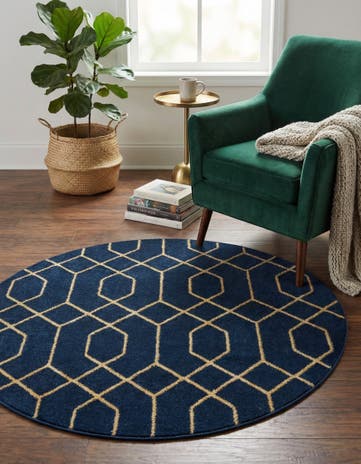 Navy Blue Gold Marilyn Monroe&trade; Glam Trellis Round Rug