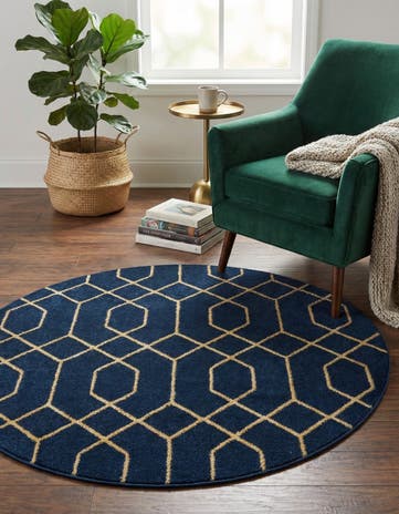 Navy Blue Gold Marilyn Monroe™ Glam Trellis Round Rug